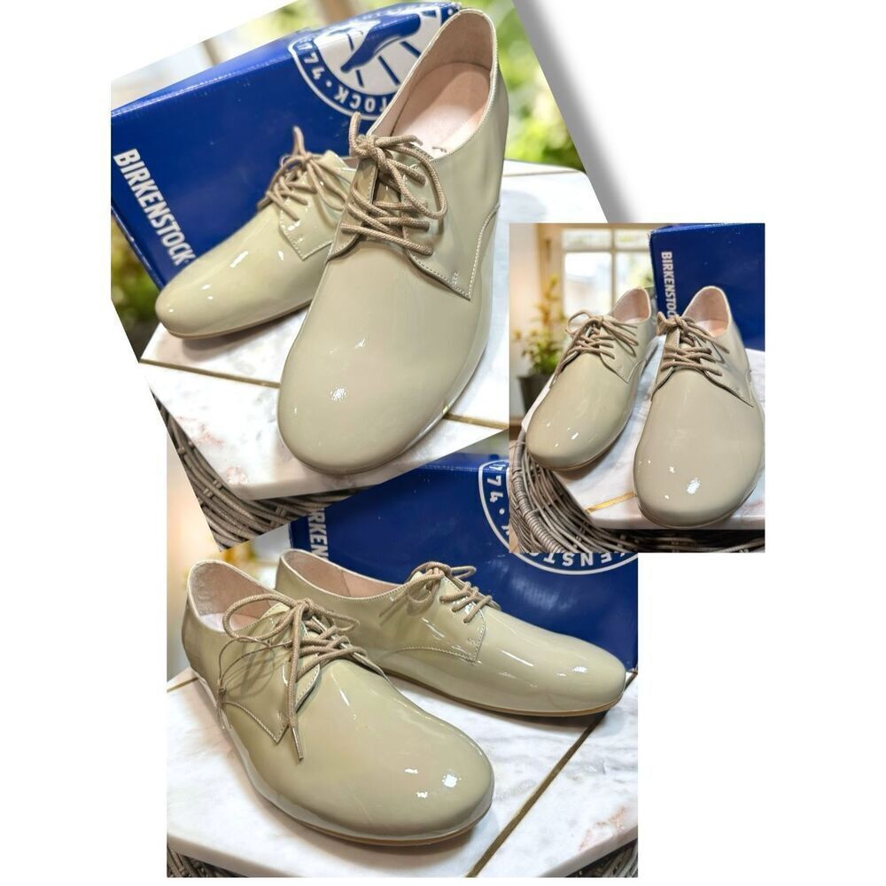 Birkenstock Saunders Durby Napa Leather Lace-Up Oxford Shoes Cloud Patent (New)